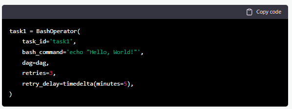 Example of configuring an Airflow task to automatically retry on failure